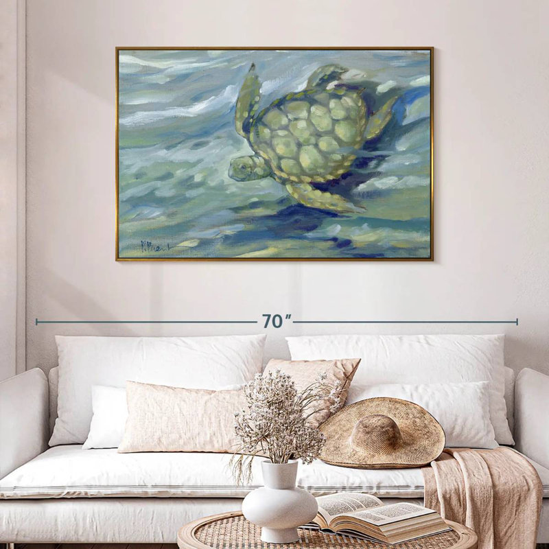 Tortue de mer East Point, 46 po x 31 po, Cadre flottant doré