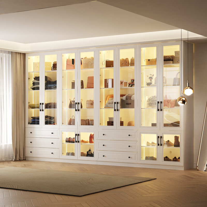 Six-Door Three-Drawer Closet System With Light, White