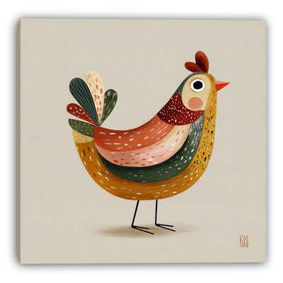 Art mural sur toile tendue Folk Hen I