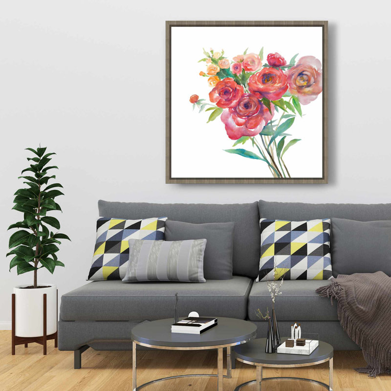 Aquarelle, bouquet de fleurs - Toile florale verte