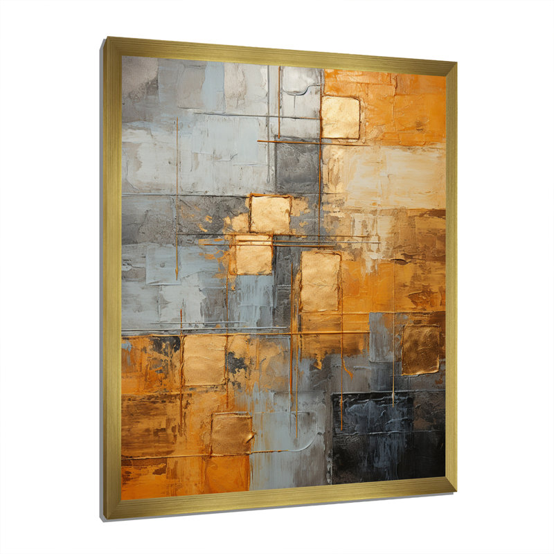 Filancia, gris doré, géométrie brillante III sur toile, H 20 po x l 12 po x P 1 po, Encadrement doré