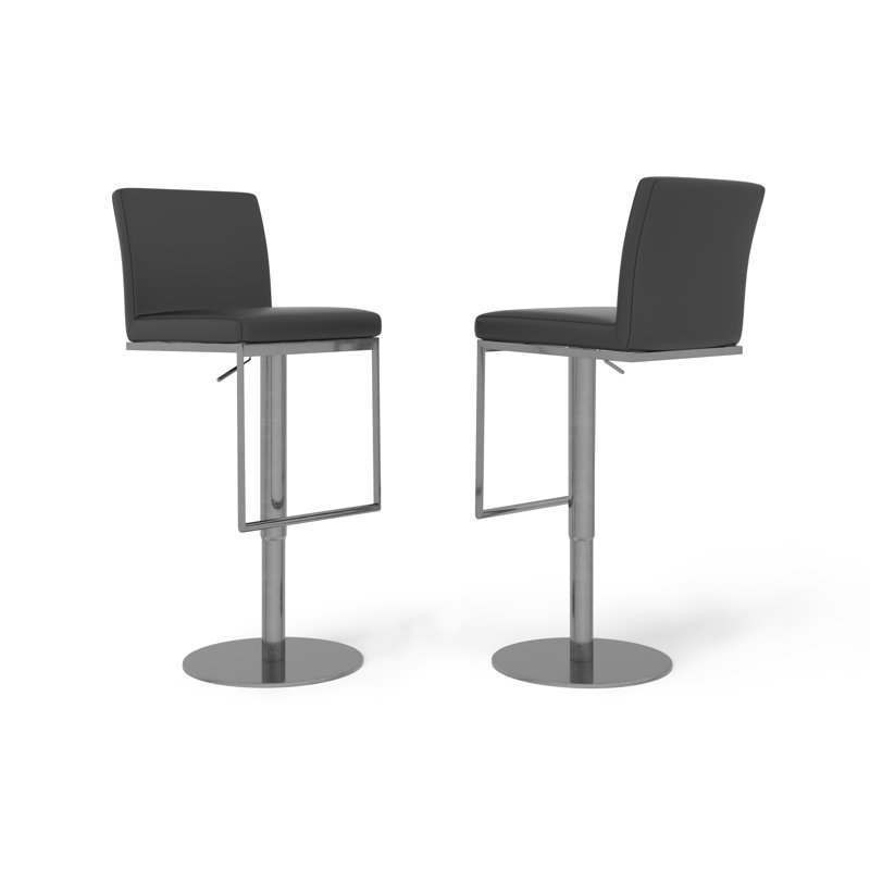 Rennerdale Swivel Upholstered and Faux Leather Adjustable Height Bar Stool, Grey