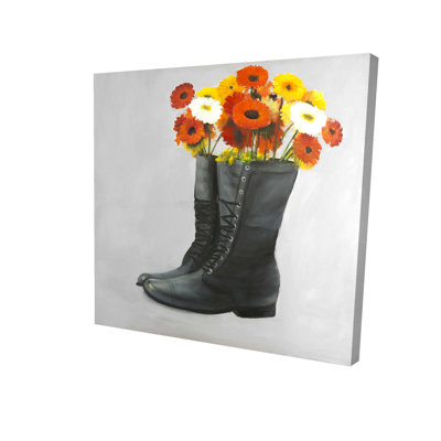 Rustic Gray Canvas - Boots Full of Flowers | Home Decor Wall Art