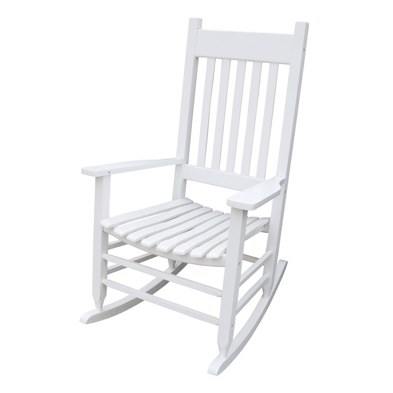 Solid Wood Porch Rocker Chair, White - Elegantly Crafted With Wide Seat And Armrest Firm Slatted Back Rest Easy Assembly Supplied Components 250Lbs Weight Bearing Capacity Potential Chair Exquisitely