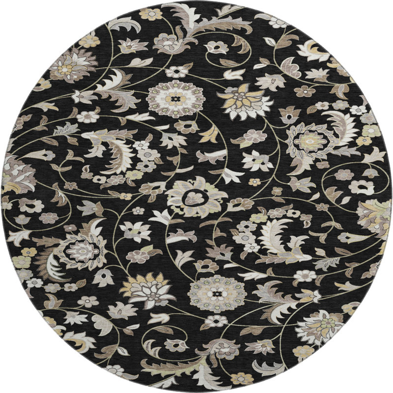 Premium Machine Washable Goulven AMF1006 Floral Rug, Round 8'