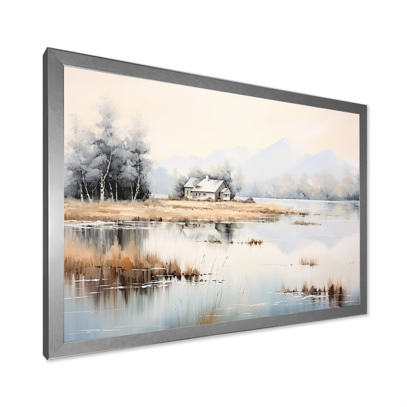 «Scenic Lake House Tranquility II», reproduction sur toile, H 30 po x l 40 po x P 1,5 po, Cadre simple argenté