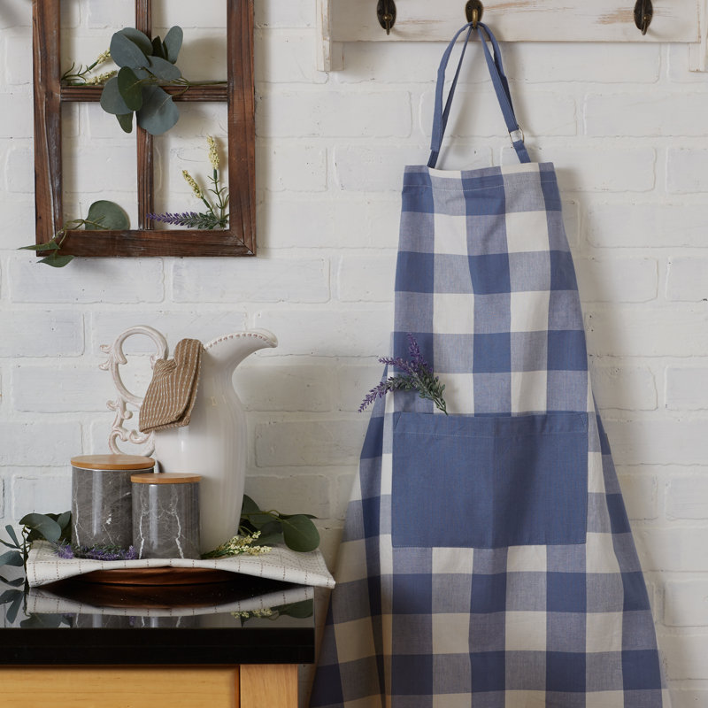 Checkered Linen Bib Apron, Blue