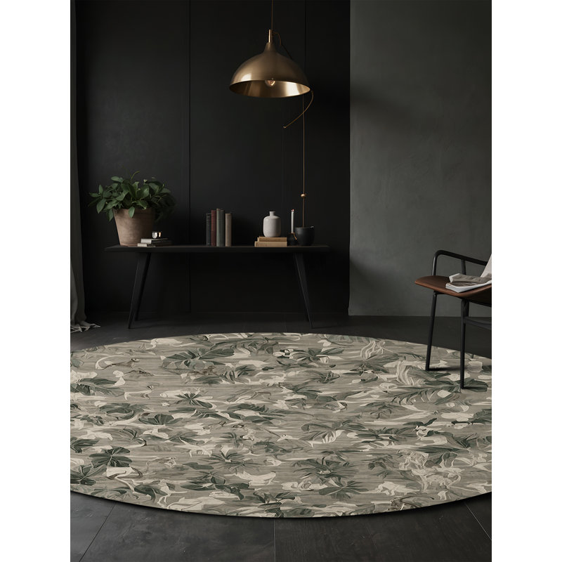 Tapis gris lavable à la machine, Rond 5 pi