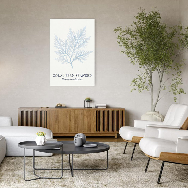 Blue Coral Fern Delicate Minimalist Organic Fern Coastal Nature Wall Art Print 1 Piece Wrapped Canvas Wall Art