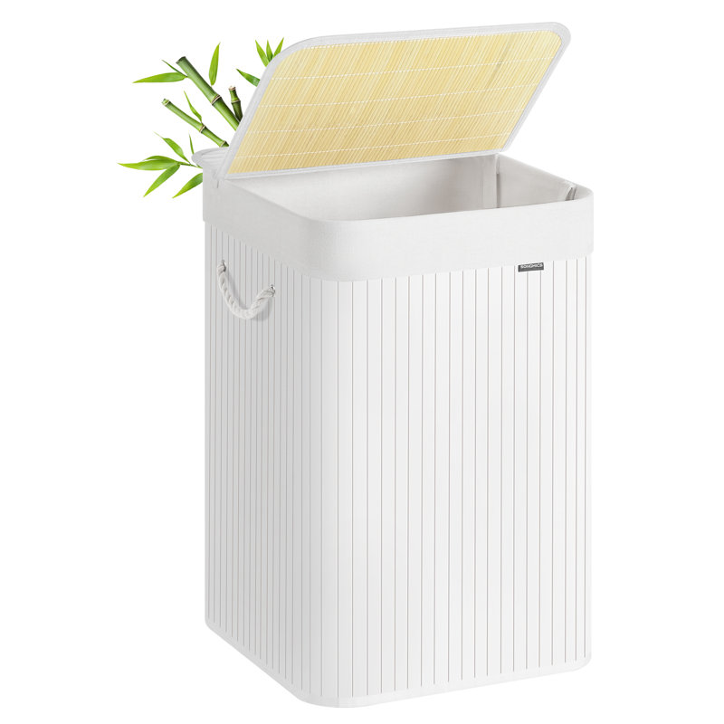Laundry Basket, 95 L, Laundry Hamper, Laundry Bin With Lid, Bamboo, Foldable, Removable And Machine Washable Liner Bag, For Laundry Room, Bedroom