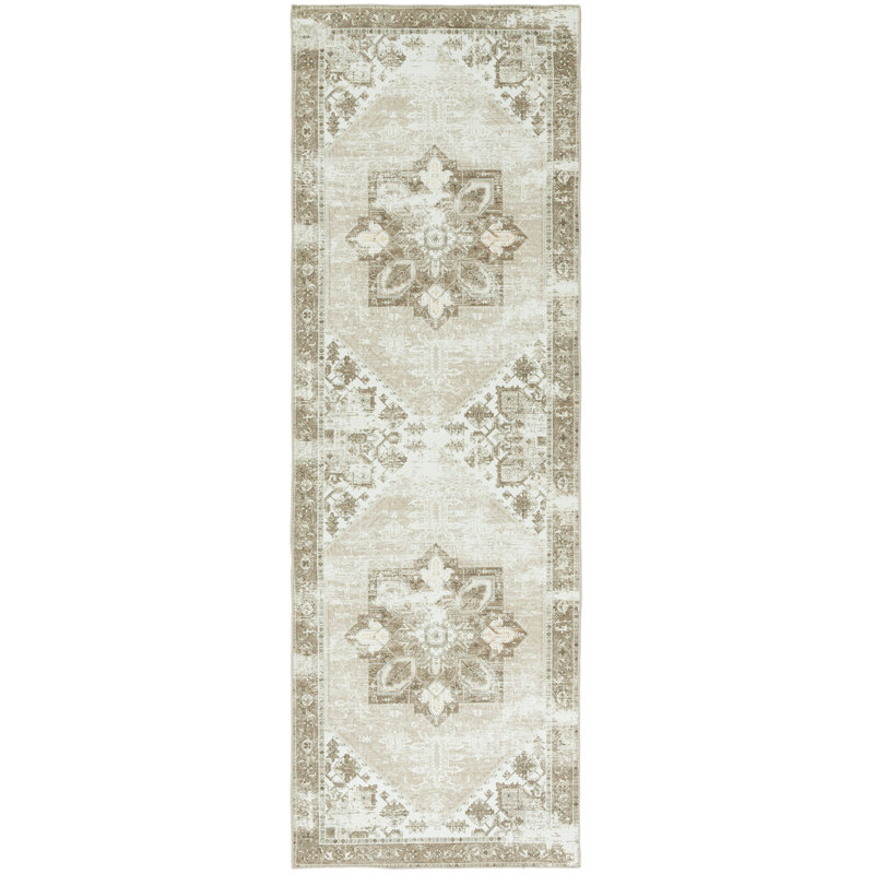 Tapis oriental sauge / ivoire Delvecchio, Tapis de couloir 2 pi 6 po x 16 pi