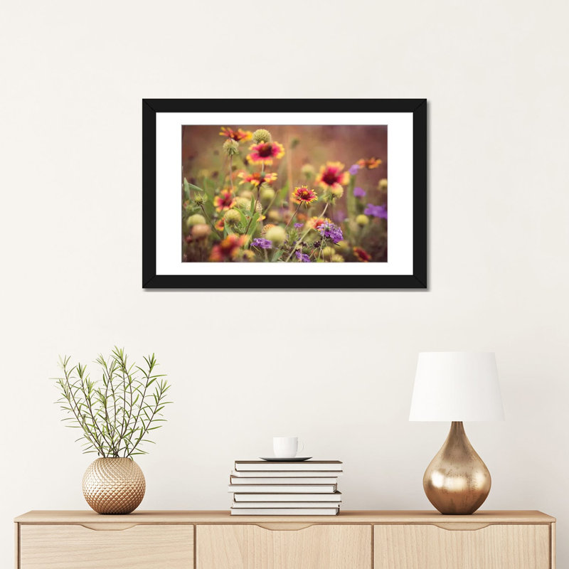 " Wild Blooms IV " by Sonja Quintero, Black Framed Paper, White, 16" H x 24" W x 1" D