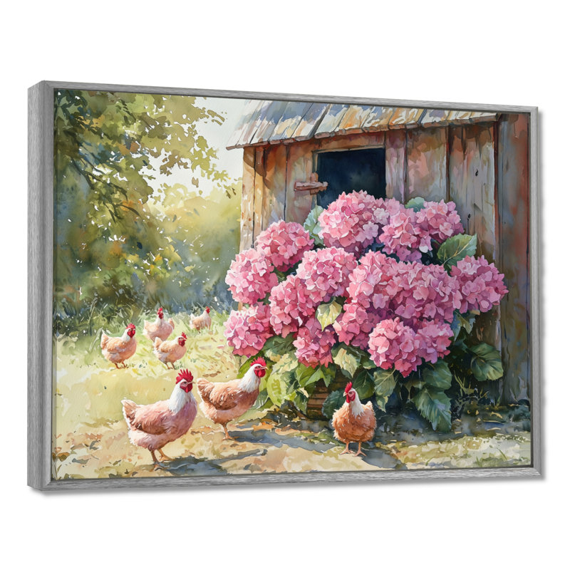 Dorislee hortensias par le poulailler I - art mural hortensias, Argent argent, H 34 po x l 44 po