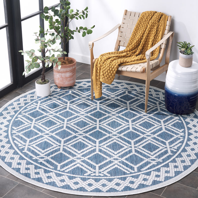 Keyiona Performance Machine Washable Geometric Indoor/Outdoor Area Rug, Round 6'7"