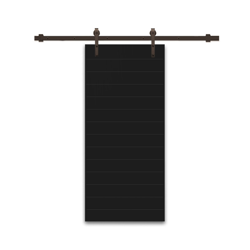 Porte de grange à panneaux creux peinte avec quincaillerie d'installation, 42 po x 96 po, Noir