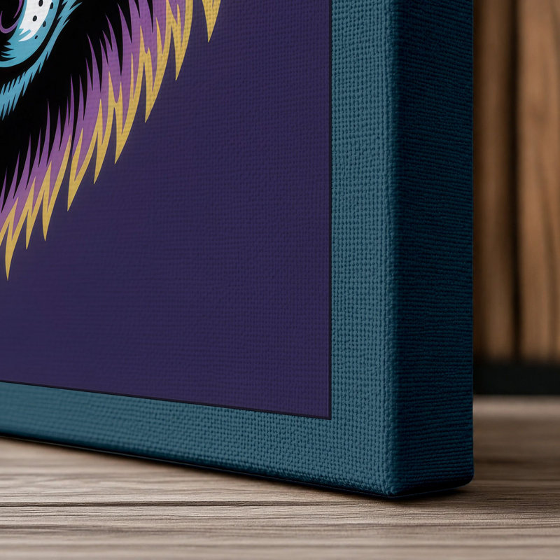 Neon Wolf Modern - Wrapped Canvas, 24x16 - 61.0 x 40.6 cm, Teal Border
