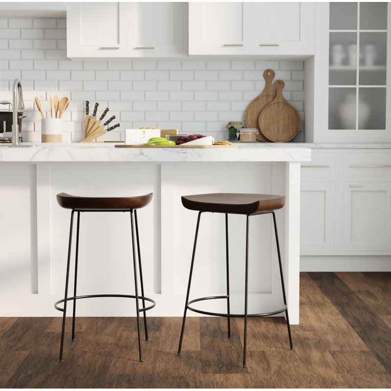 Samanthia Counter Stool with Metal Frame, Chestnut/Black, Bar Stool (30.5" Seat Height)