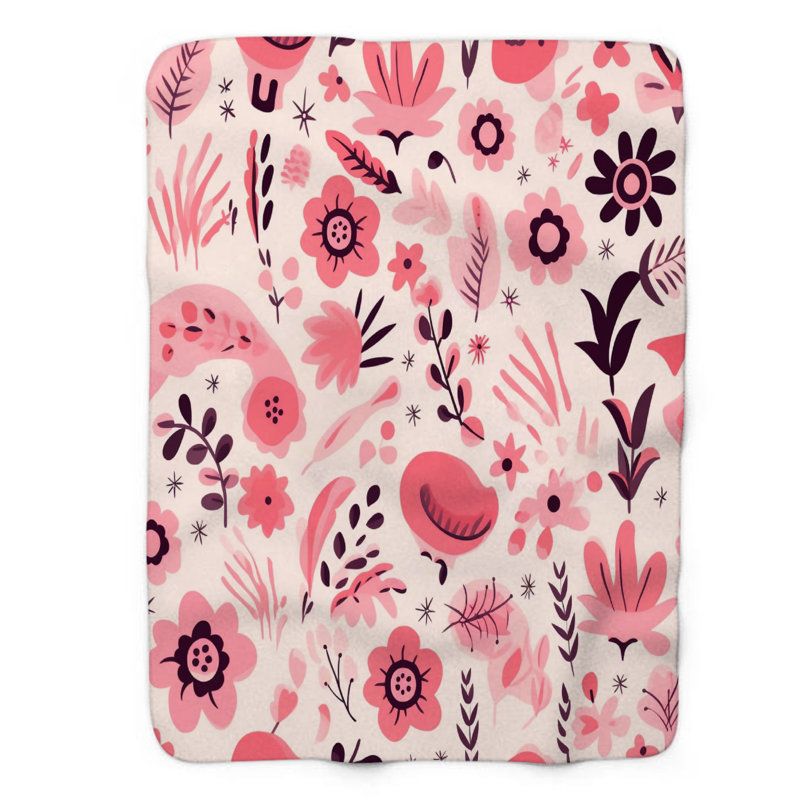 Blush Flower Tiles - Couverture sherpa de qualité supérieure 1 pièce, Grand lit