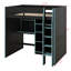 Lit mezzanine double avec bureau, lit mezzanine avec garde-robe ouverte et compartiments de rangement, cadre de lit multifonctionnel avec lumières RVB-150461414