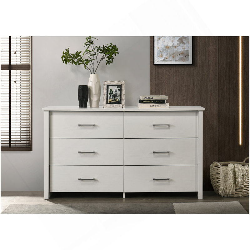 Commode blanche à 6 tiroirs avec poignées argentées Celeste, Blanc