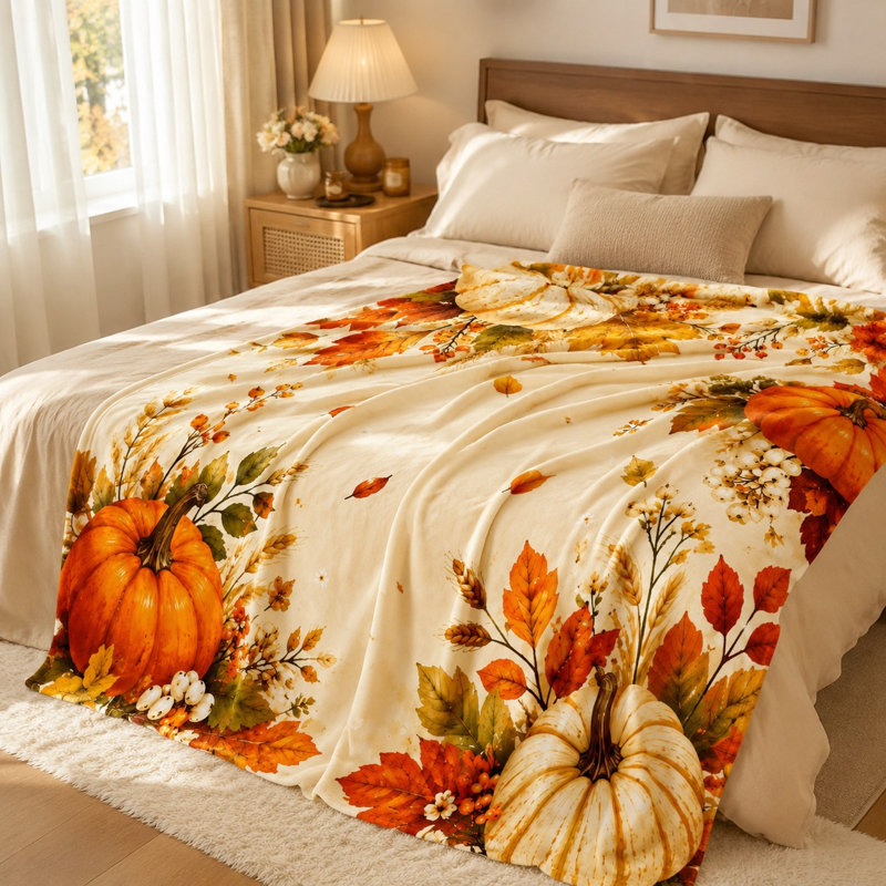 Couverture en molleton à imprimé citrouille d'automne, literie moelleuse et confortable pour canapé, canapé, chambre à coucher, salon, décoration intérieure