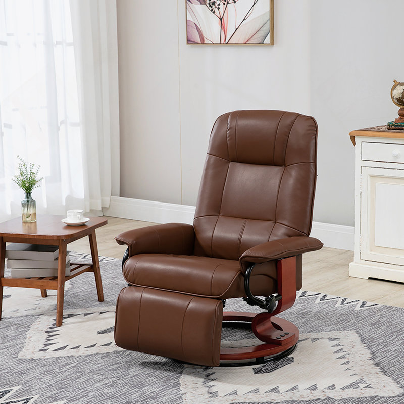 Faux Leather Manual Recliner, Adjustable Swivel Lounge Chair With Footrest, Brown Faux Leather