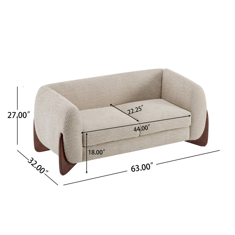 Rhudine Boucle Upholstered Sofa, 2, 27" H x 63" W x 32" D, Almond