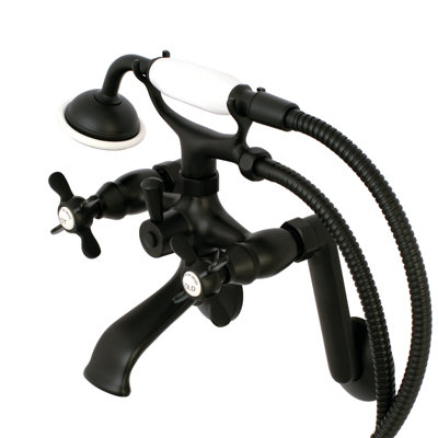 Kingston Brass Kingston Three-Handle 2-Hole Tub Wall Mount Clawfoot Tub Faucet with Hand Shower