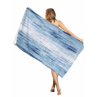 Serviette de plage surdimensionnée à motif texturé bleu rétro, séchage rapide, absorbante et douce, idéale pour la plage, les voyages et la natation. Motif abstrait, 91 x 183 cm. Un sac en toile assorti à la serviette de plage imprimée vous sera offert.