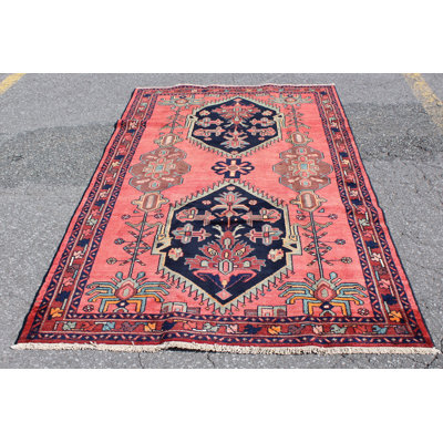 Tapis rouge 4X7 Vintage | Tapis oriental tribal tribal | Tapis bohémien Kazak | Tapis fait à la main