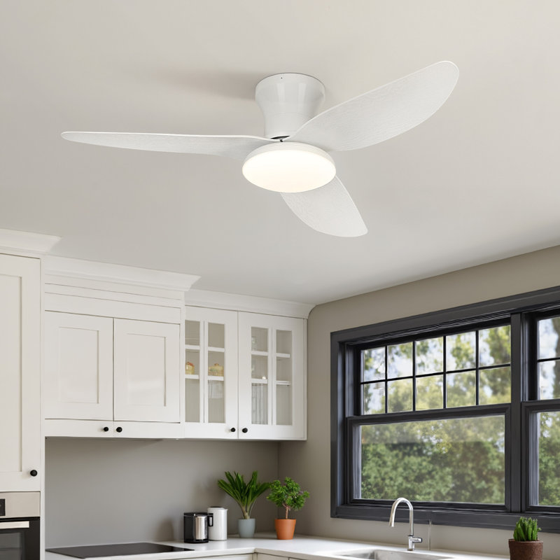 Karlena 40'' Low Profile Dimmable Ceiling Fan with LED Lights and Remote Control (Set of 2), 40" Wide, White, White
