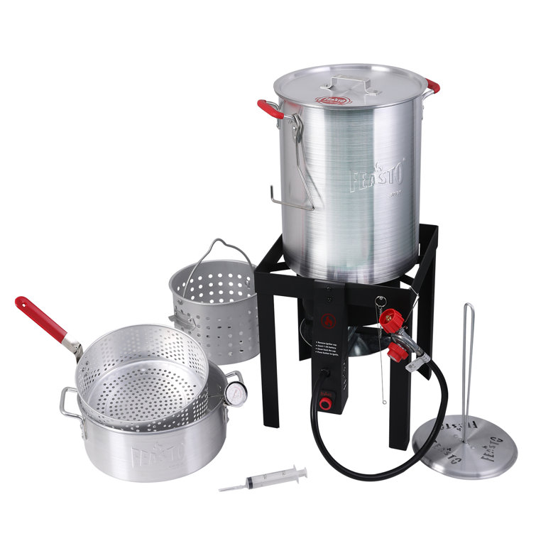 30 qt. Aluminum Turkey Deep Fryer Pot with Injector Thermometer Kit
