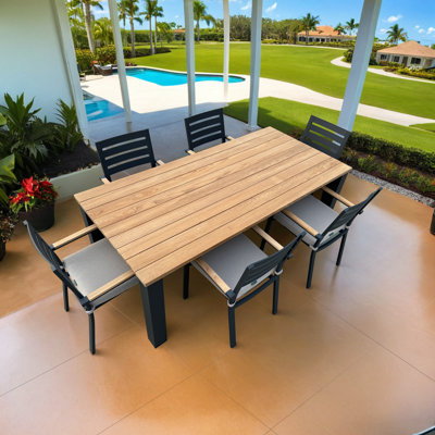 Ensemble repas d'extérieur en aluminium noir 7 pièces avec table rectangulaire et coussins Lakehouse