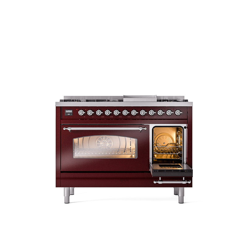 ILVE Nostalgie II 48 Dual Fuel Range , Burgundy/Chrome, Natural Gas