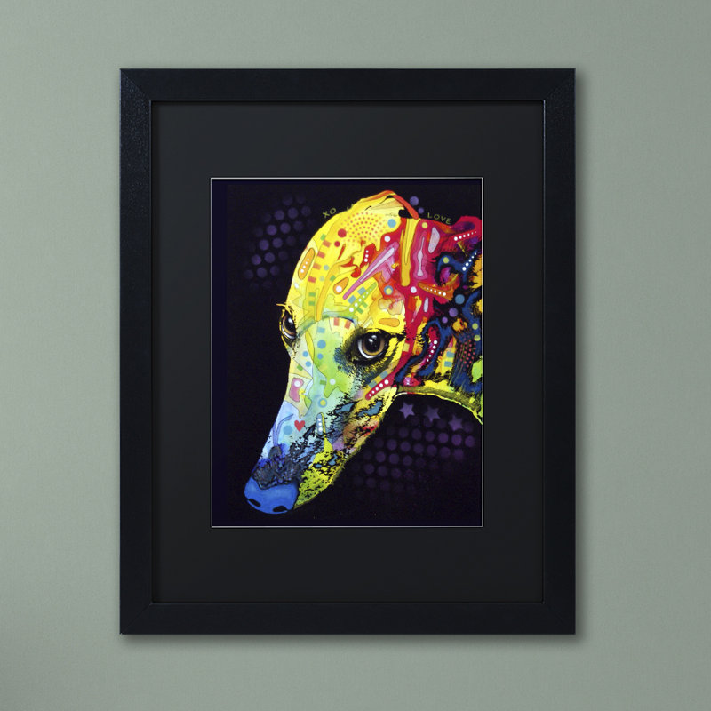 « lévrier », reproduction d’art sur toile encadrée, H 20 po x l 16 po x P 0,5 po, Noir