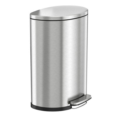 Hls Commercial 13.2 Gallon/ 50 Litre Fire Resistant Stainless Steel Semi-round Step On Pedal Trash Can With Odour Filter And Removable Inner Bucket