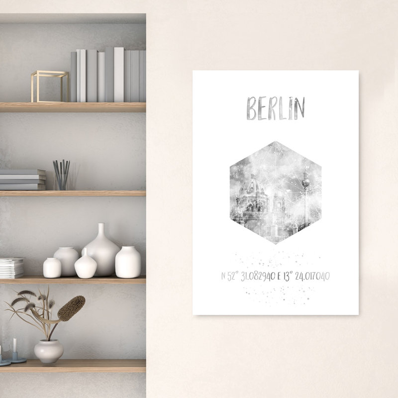 Berlin City Coordinates Abstract Geometric Modern City Wall Art Print, 48" H x 32" W