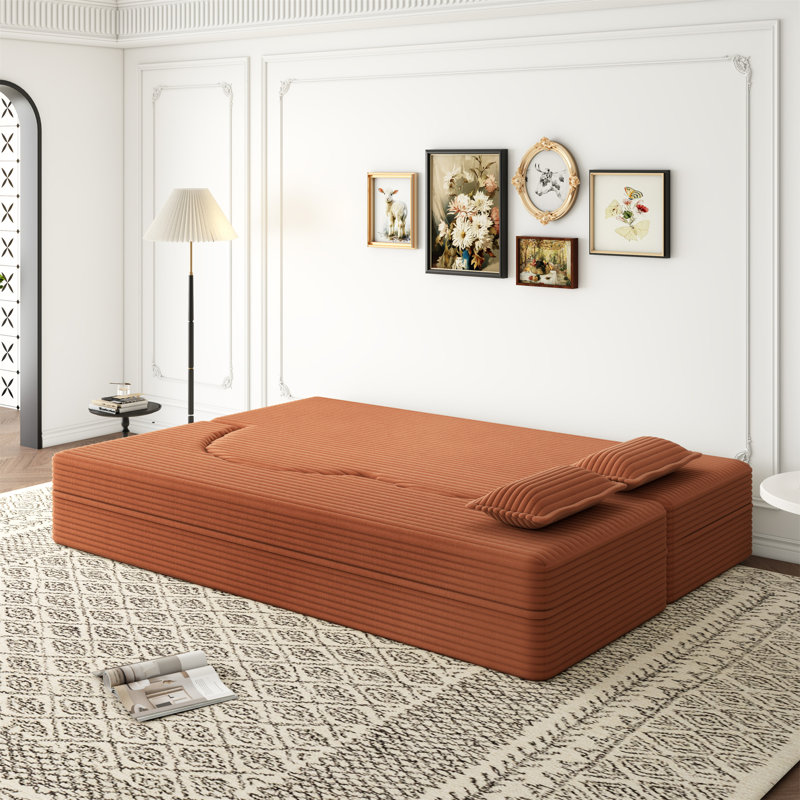 Canapé moderne avec 2 coussins, Velours côtelé orange