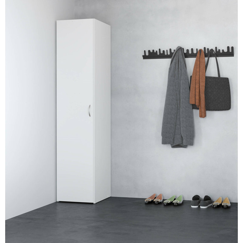 Cassedy Single Door Wardrobe With Three Internal Shelves, White Color, Measurements 39 X 175 X 41 Cm
