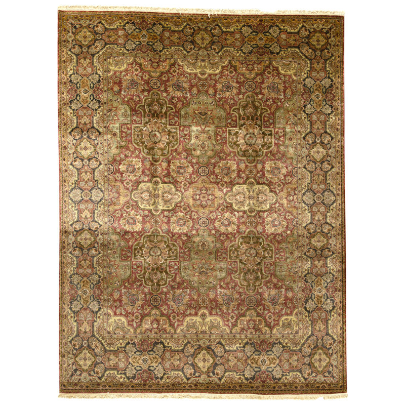 Tapis rouge et noir noué à la main de haute qualité