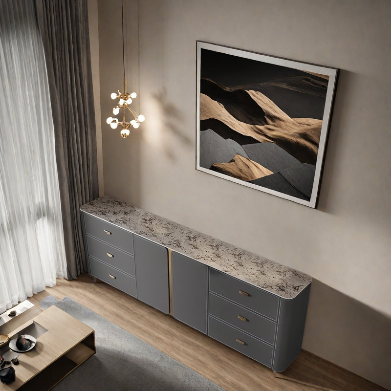 Italian Minimalist Luxury Sideboard, Gray, 35.43" H x 55.12" W x 13.78" D
