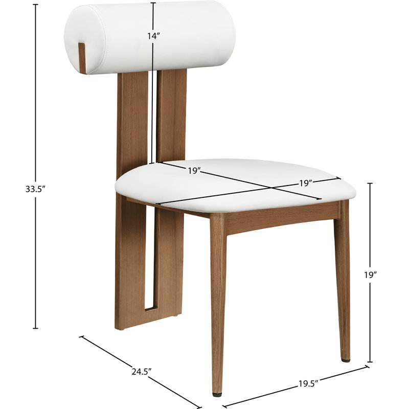 Chaise de salle à manger rembourrée Dario, Cuir crème végétalien, Noyer