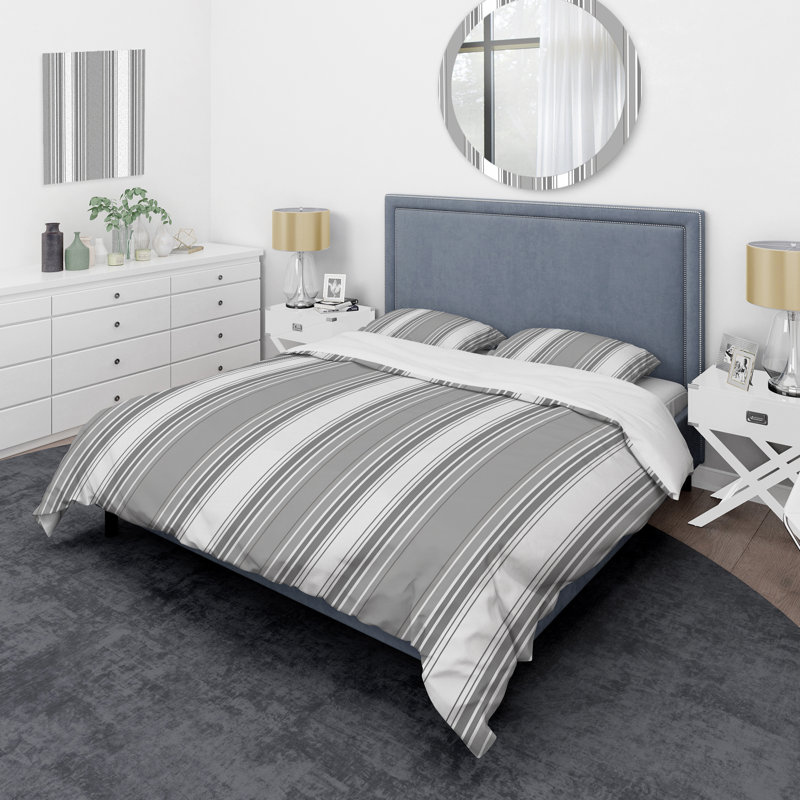 Ensemble de housse de couette moderne à rayures grises et gris, Housse de couette pour grand lit et 2 taies décor