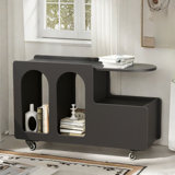 Mobile End Table With Lockable Wheels, A Drawer And Raised Tabletop Edge