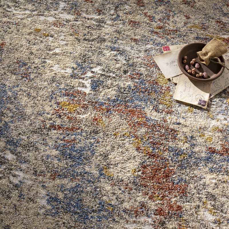 Tapis beige / bleu Bartol, Carré 7 pi 10 po