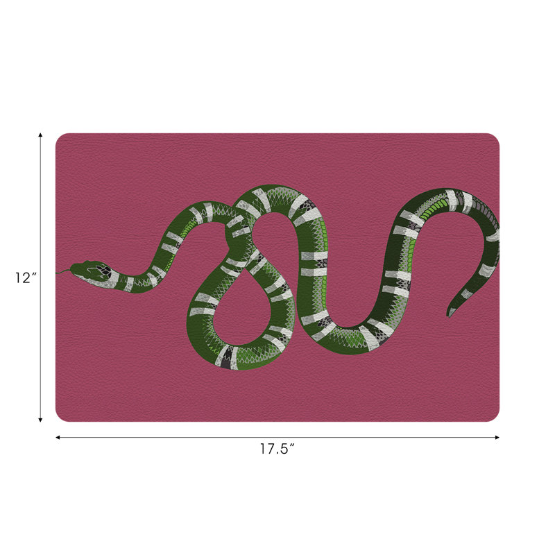 Serpent Vegan Leather Rectangle Pebble Placemat, Raspberry