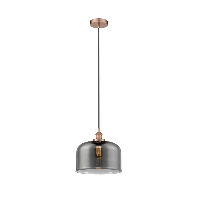 Bell - mini-luminaire suspendu 12 po à 1 lumière - finition cuivre antique - abat-jour fumé clair, gris, Cuivre