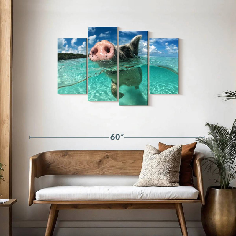 Swimming Pig, 27" H x 43" W