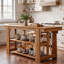 Îlot de cuisine en bois massif de 63 pouces avec tablettes de rangement, table de bar à hauteur de comptoir Farmhouse Island