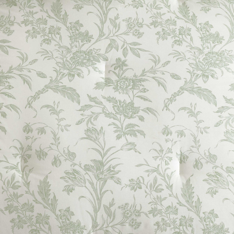 Laura Ashley Natalie Green Cotton Duvet Cover Set, Full/Double Duvet Cover + 2 Standard Shams